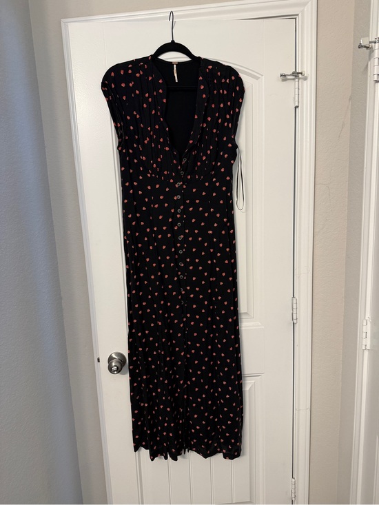 Free People Dresses & Skirts - FREE PEOPLE ,Med, Black Dress with strawberries Women's Button-Front Maxi Dress